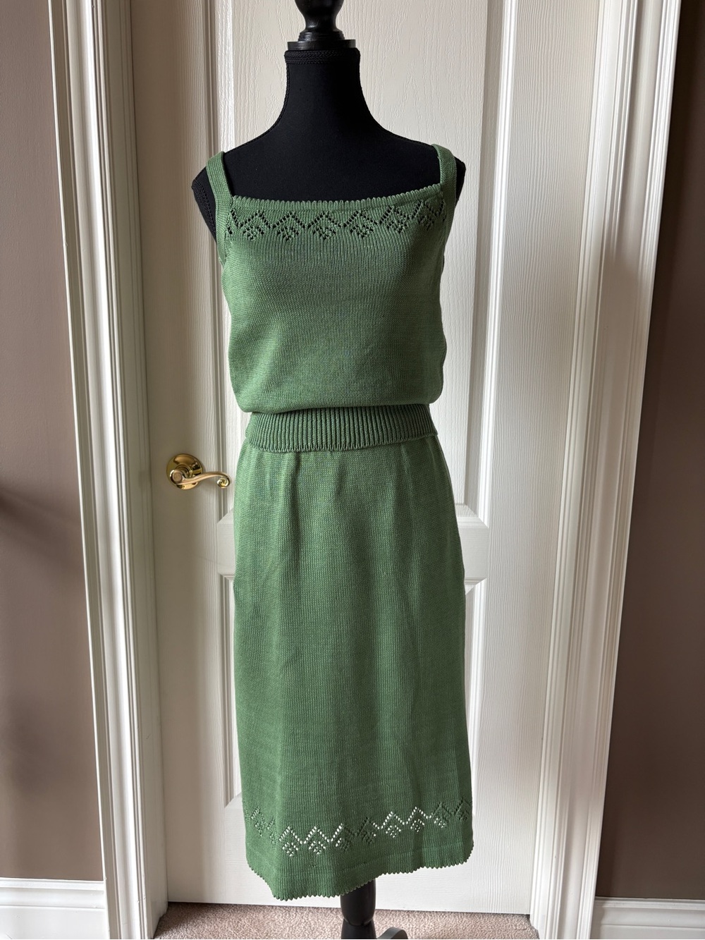 1990s 3pc Green Knit Skirt Set